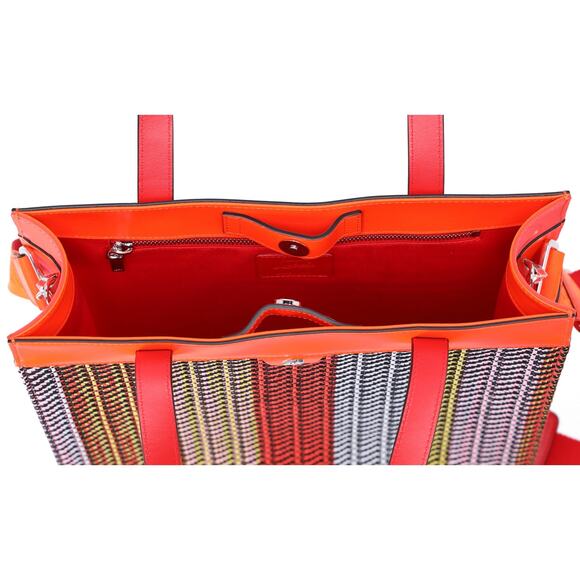 Christian Louboutin Louis Tote 1225327 Red Navy Multi Straw Leather Rubber - Picture 4 of 6